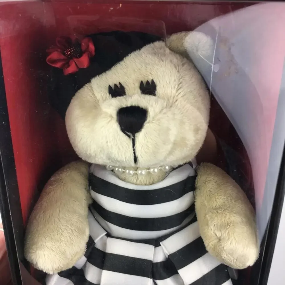 🆕 NEW Alice + Olivia x Starbucks Black White Stripe Ceramic Tumbler Teddy Bear